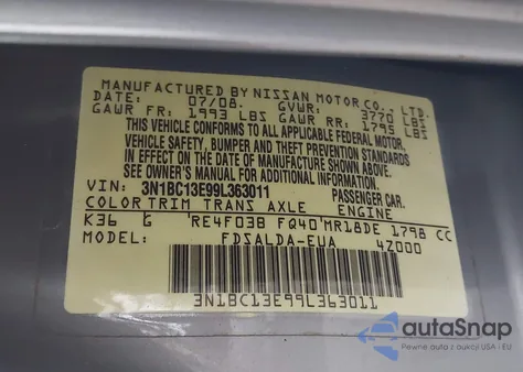 2009 Nissan Versa 1.8S из США, поврежденный, VIN 3N1BC13E99L363011